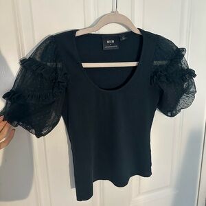 Dark Green Puff Sleeve Top from Anthro